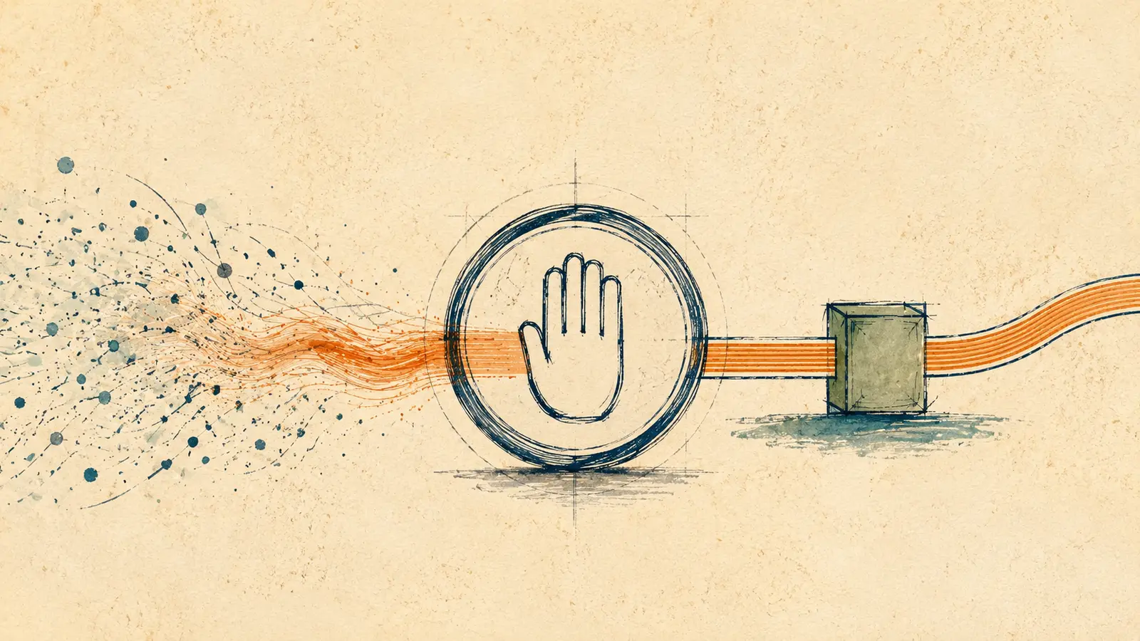 An AI signal passing through a human permission seal before continuing to a payment route